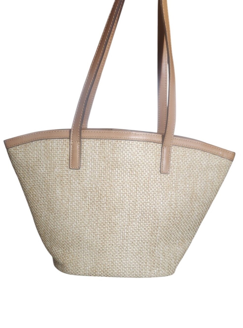 Patricia Nash Neutral Straw Tote Bag with Tan Trim